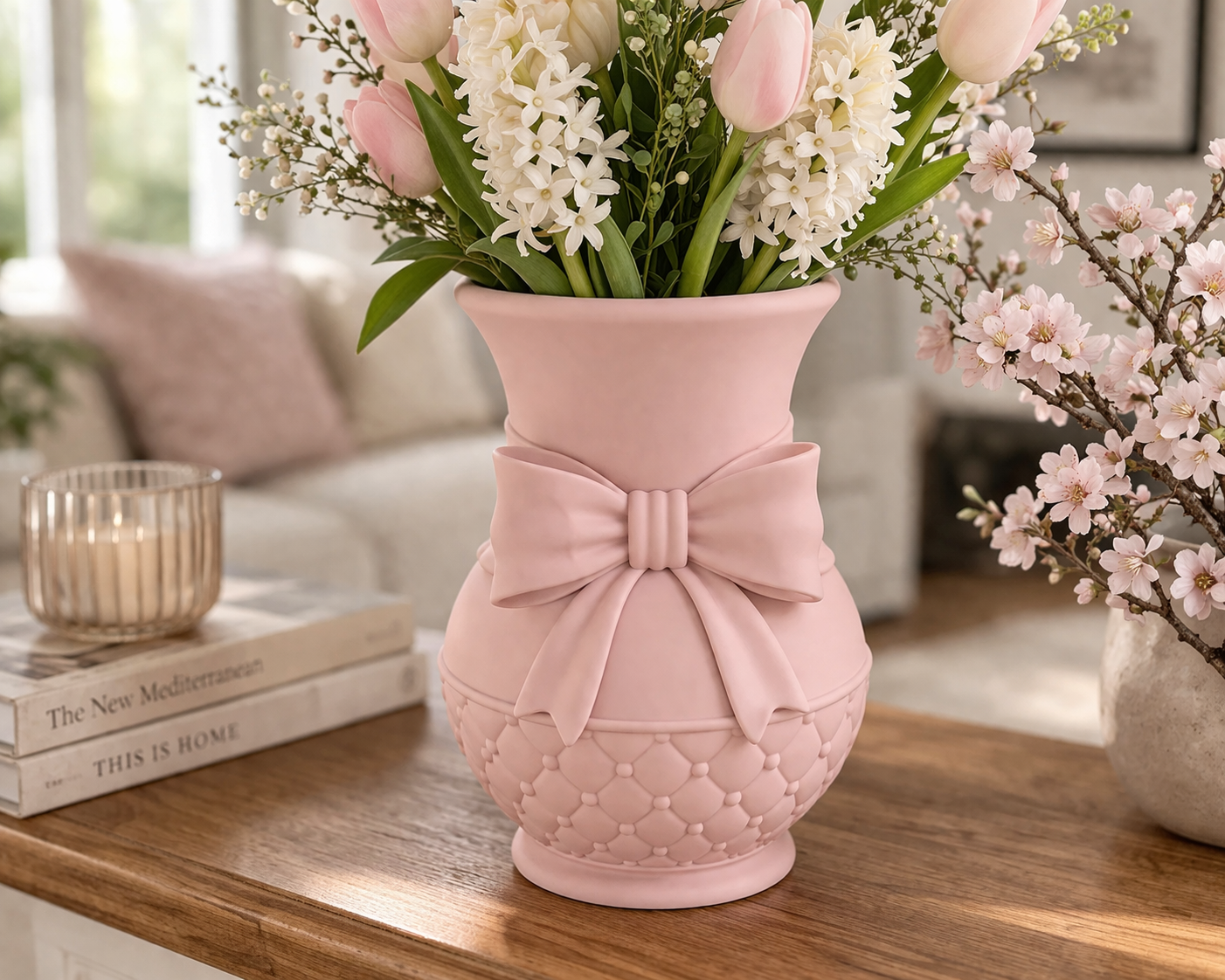 Quilted Spring Bow Vase - Flower Pot Decor