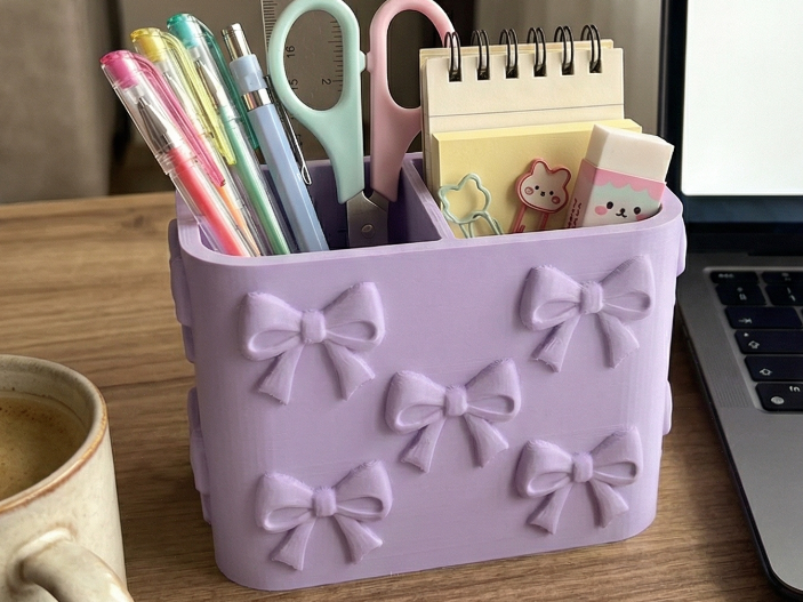 Bow Desk Organizer — Aesthetic Stationery Holder