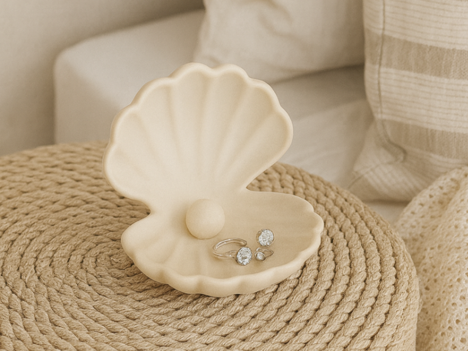 Coastal Clamshell Jewelry Tray with Pearl Accent