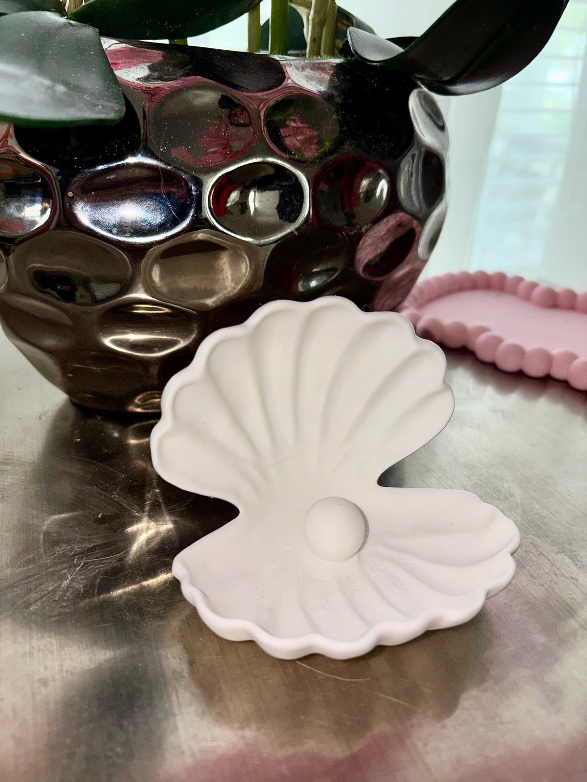 Coastal Clamshell Jewelry Tray with Pearl Accent