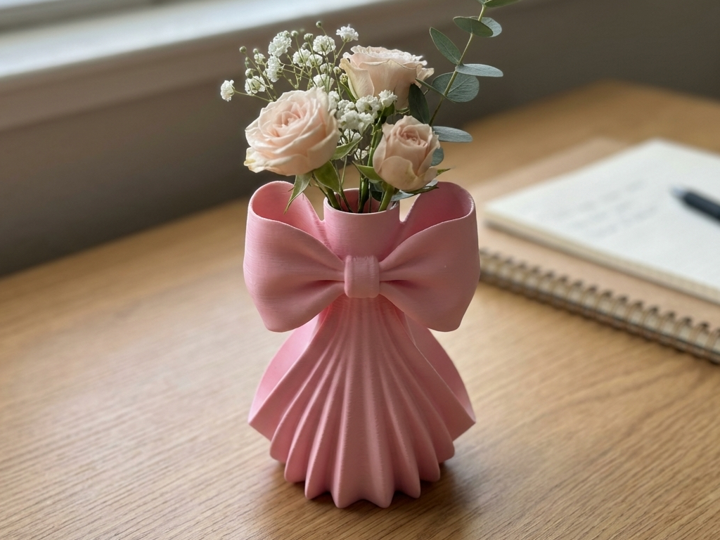 Coquette Bow Bud Vase — Elegant Ribbed Decor