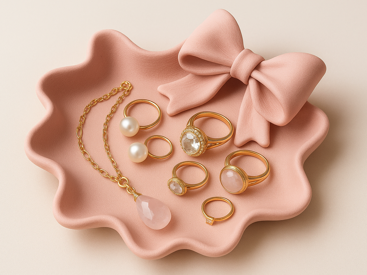 COQUETTE BOW WAVY JEWELRY TRAY RING NECKLACE