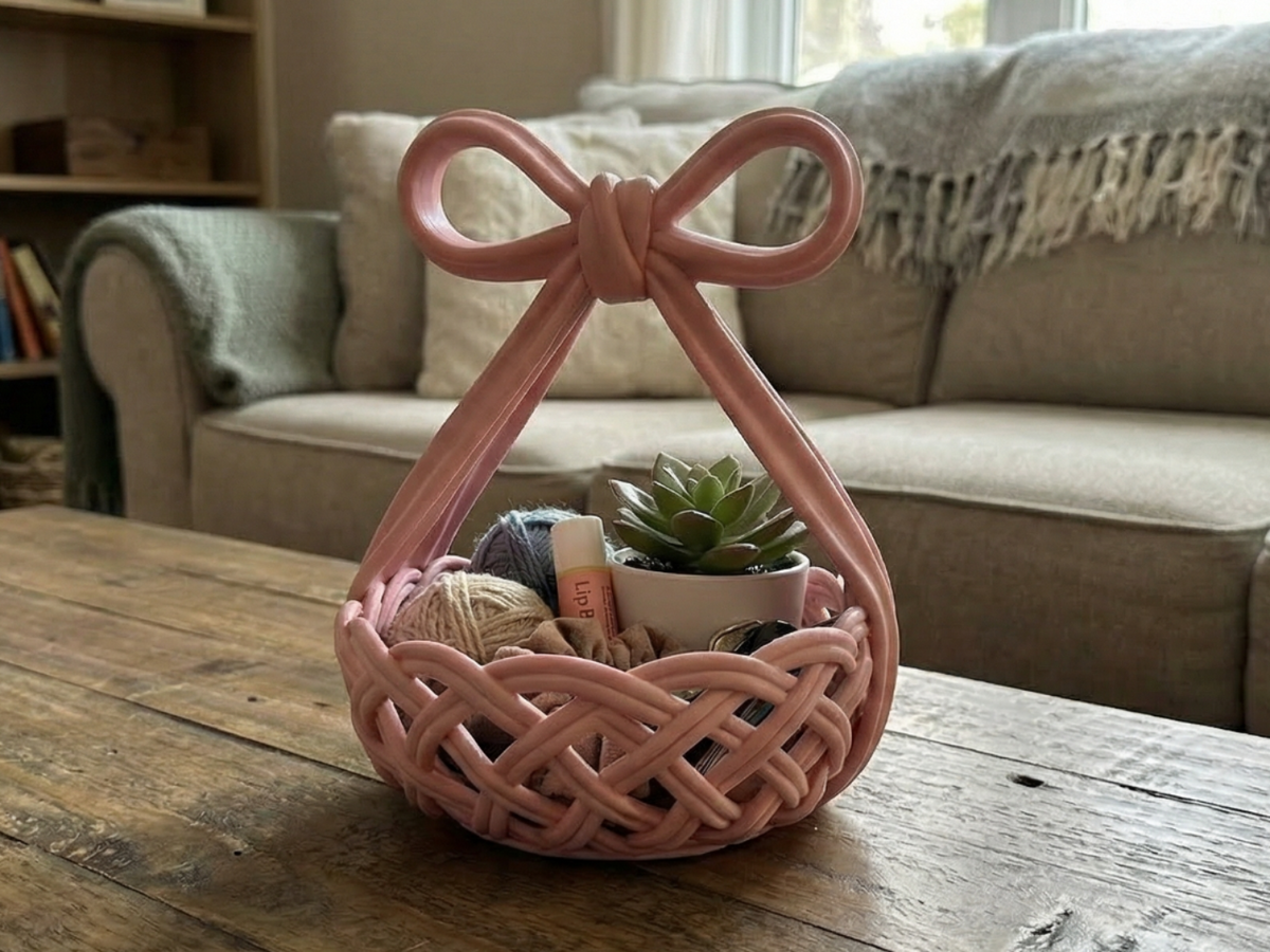 Coquette Woven Bow Basket Desk Organizer Gift Tray – Large size
