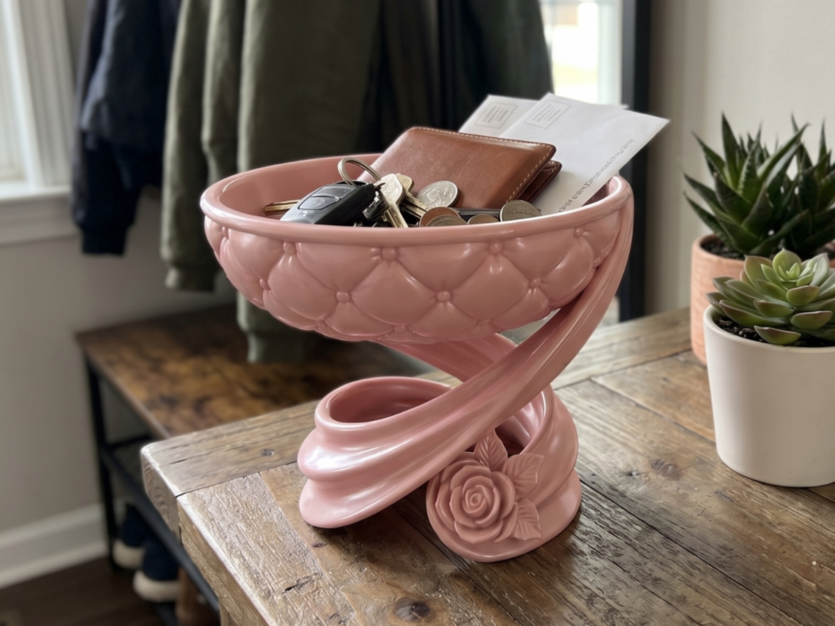 Elegant Quilted Pedestal Catchall Bowl