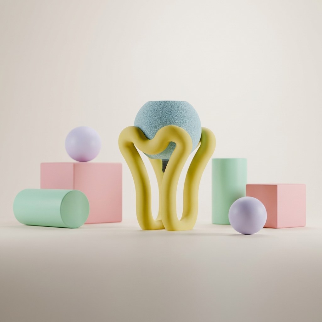 Floating wibble sphere table lamp with pastel decor shapes