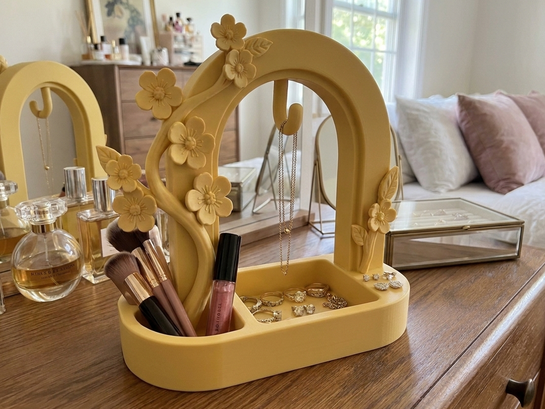 Floral Jewelry Stand & Makeup Vanity Organizer