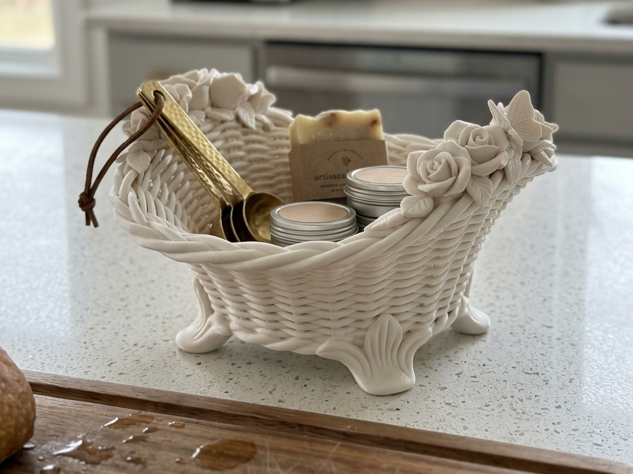 Floral Woven Basket — Decorative Countertop Holder