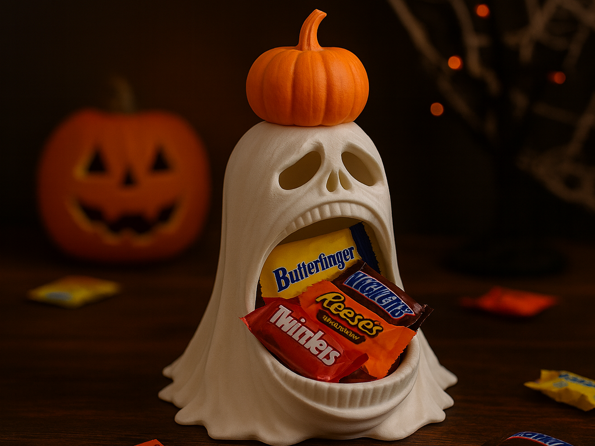 Ghost Candy Bowl with Pumpkin Hat