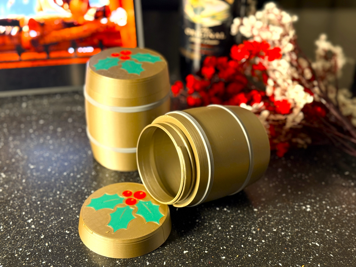 Holly Barrel Holiday Container