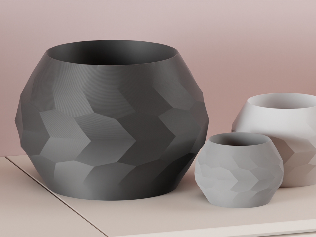 Modern Plant Pot Stone Look Faceted Planter