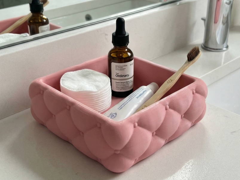 Modern Quilted Vanity Tray Bathroom Organizer