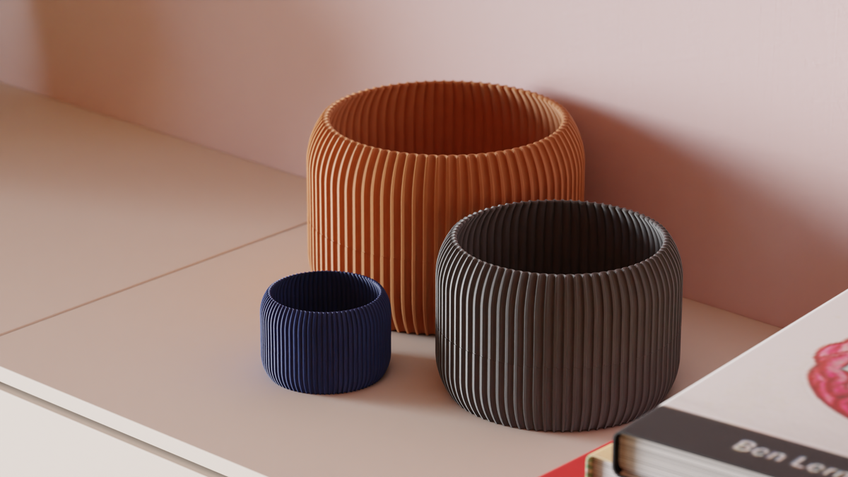 Modern Ribbed Plant Pot with Drainage Drip Tray