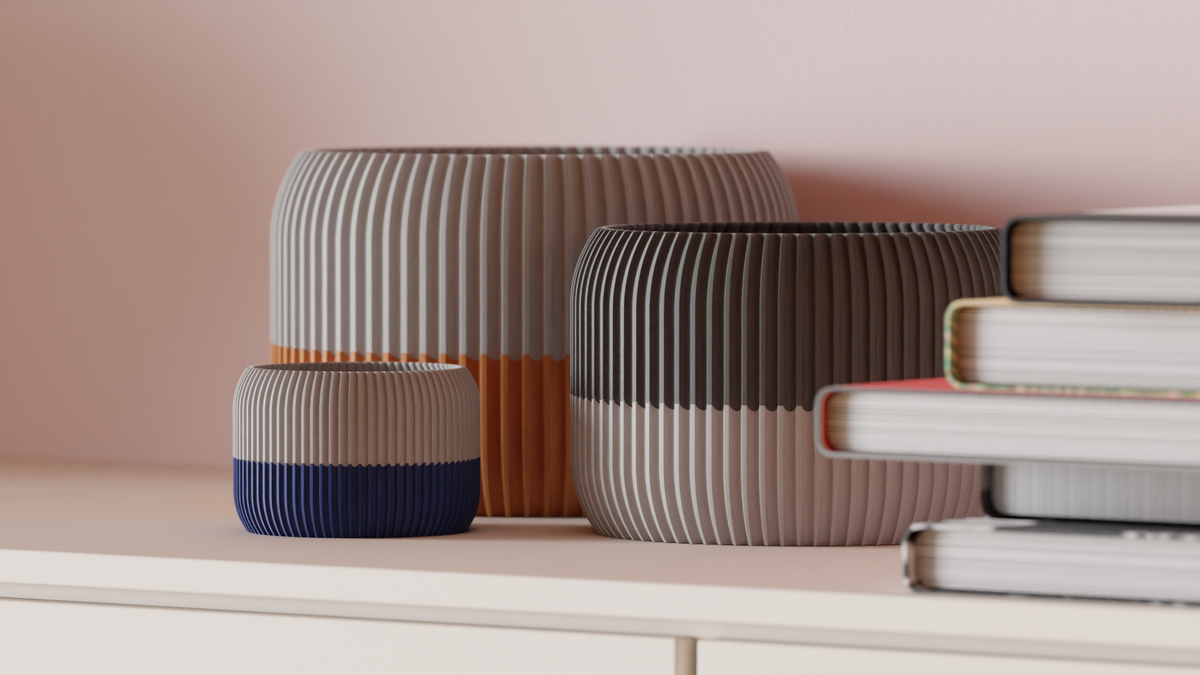Modern Ribbed Plant Pot with Drainage Drip Tray