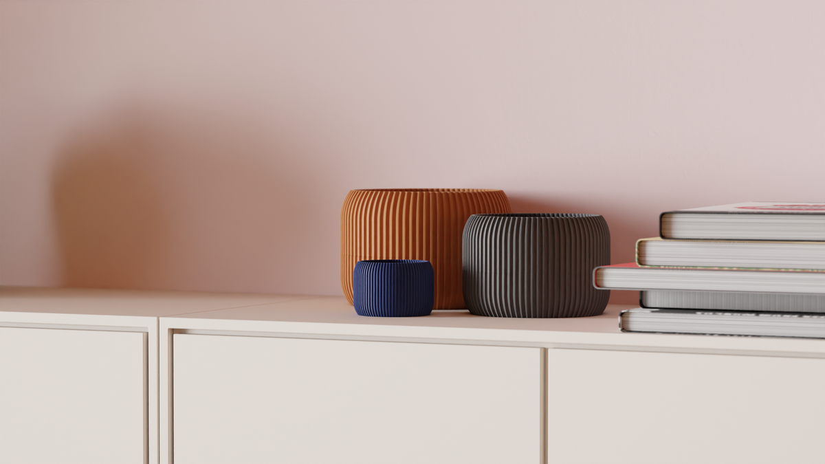 Modern Ribbed Plant Pot with Drainage Drip Tray