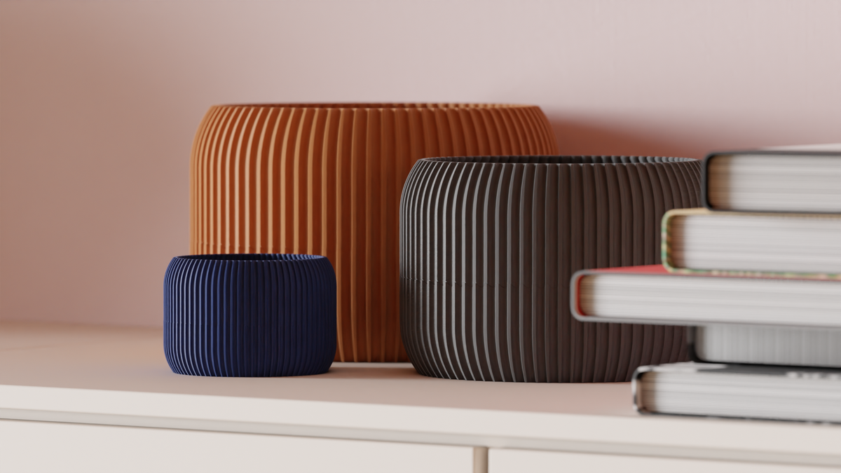 Modern Ribbed Plant Pot with Drainage Drip Tray – Large size