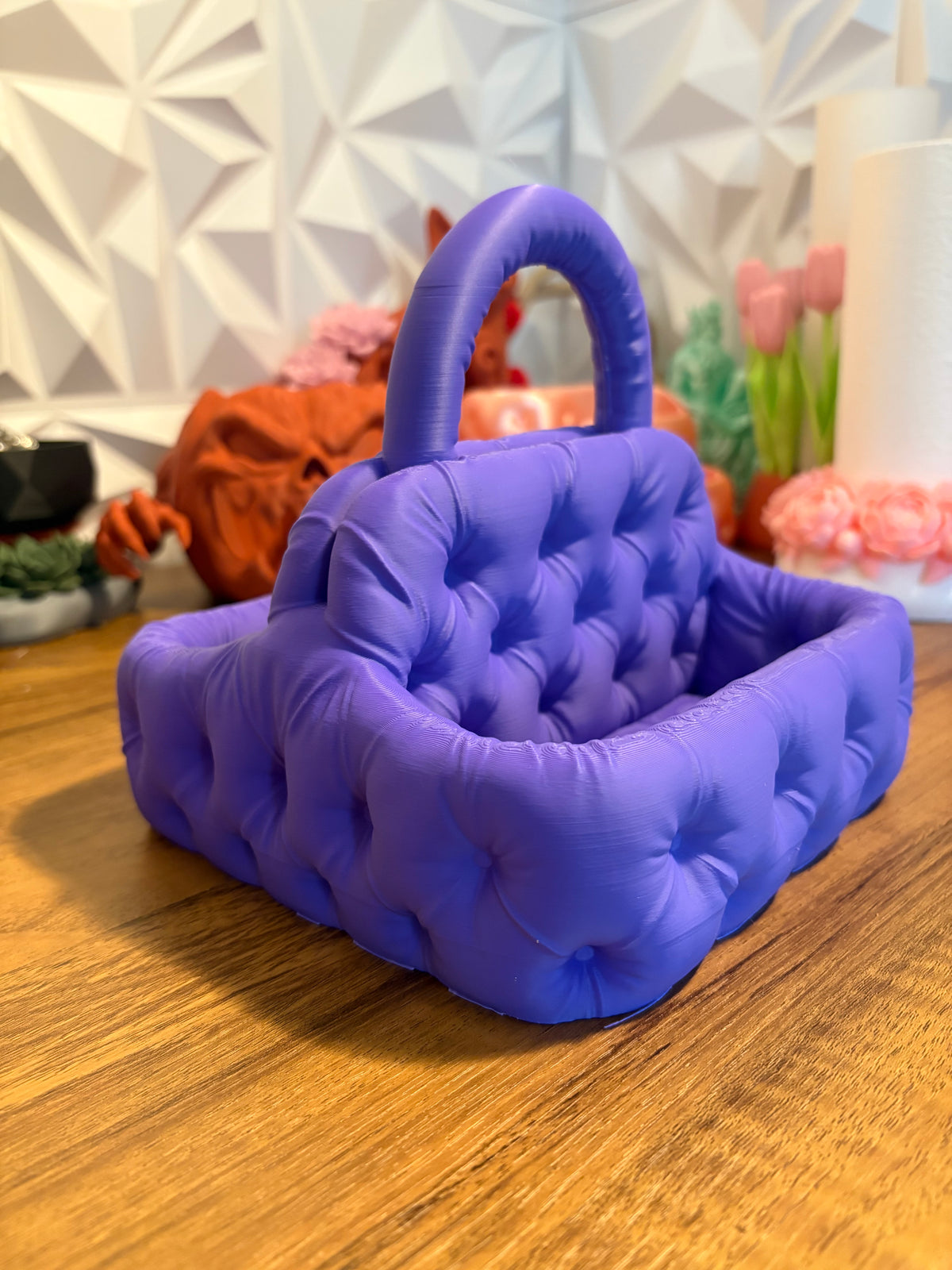 Modern Tufted Caddy Basket Organizer with Handle