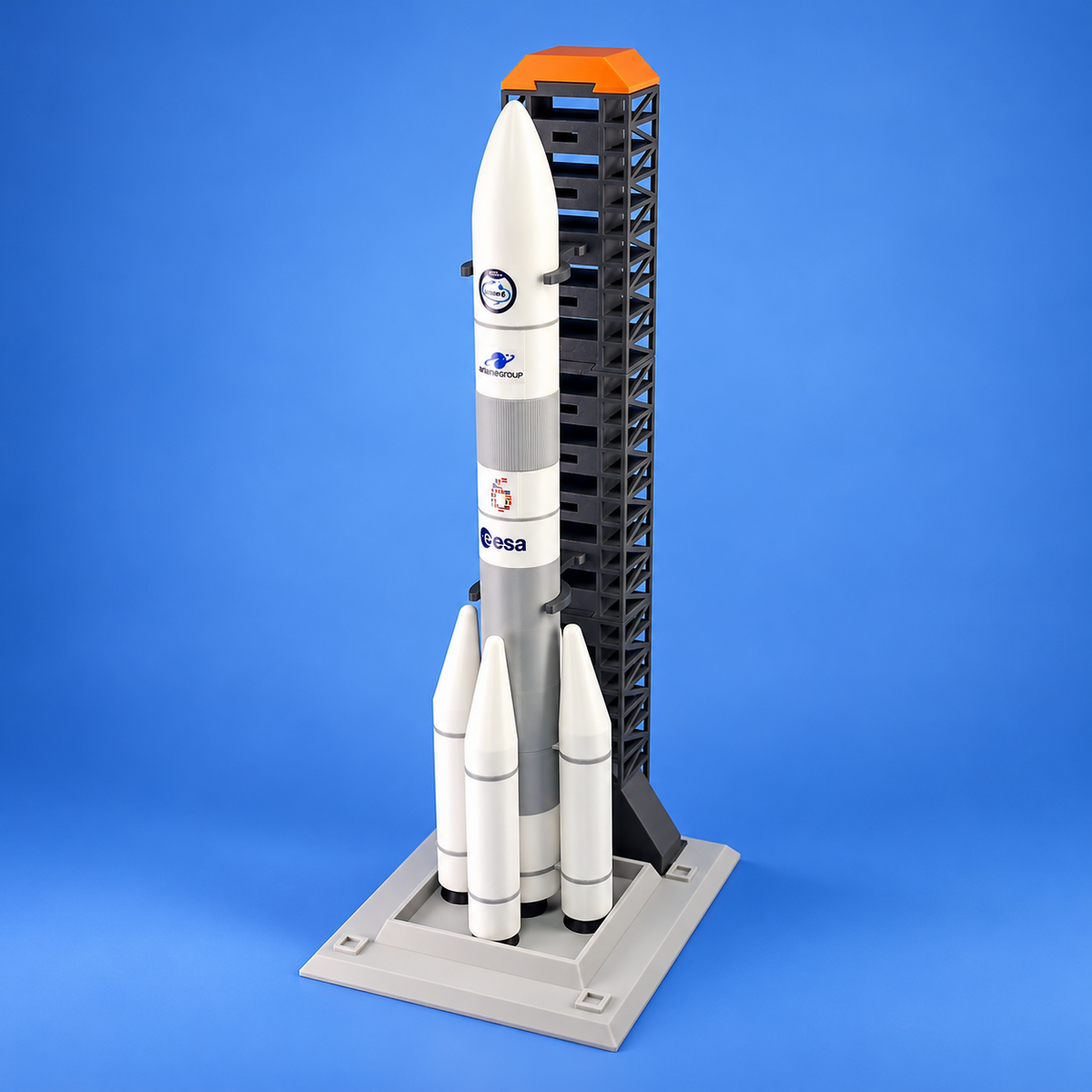 Rocket stand shown with a modular rocket and boosters (rocket not included)