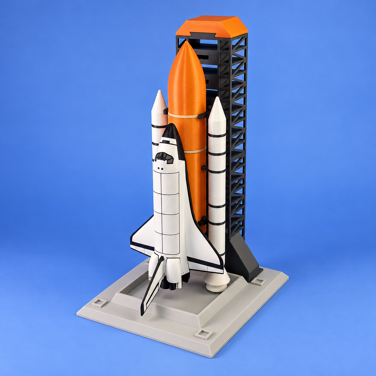 Rocket stand shown with a space shuttle model (shuttle not included)