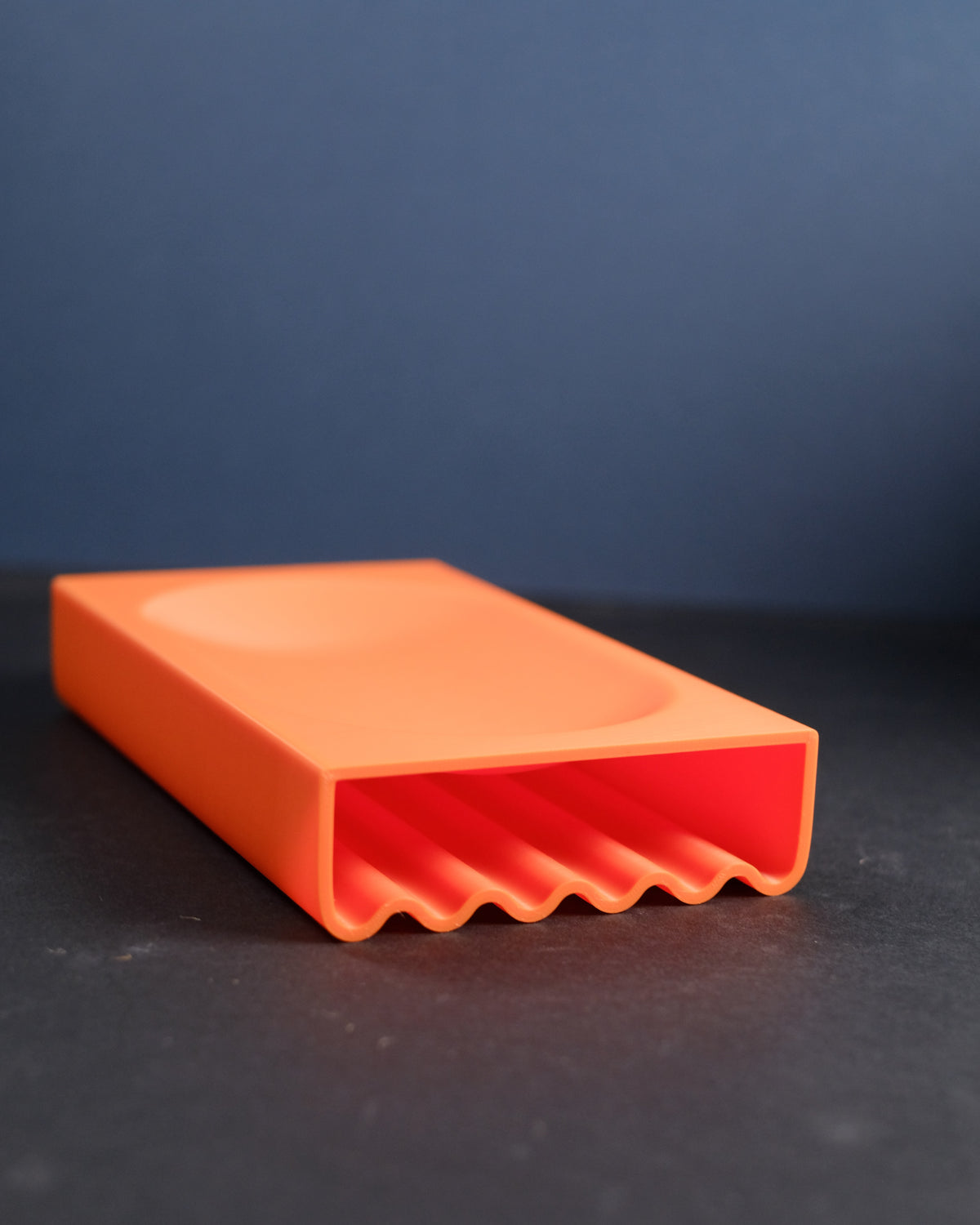Desk catch-all tray, angled side view