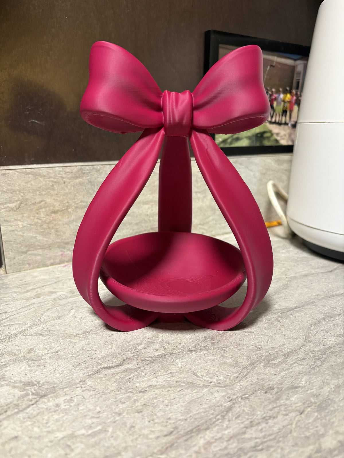 Coquette bow jewelry dish and ring holder tray, front view