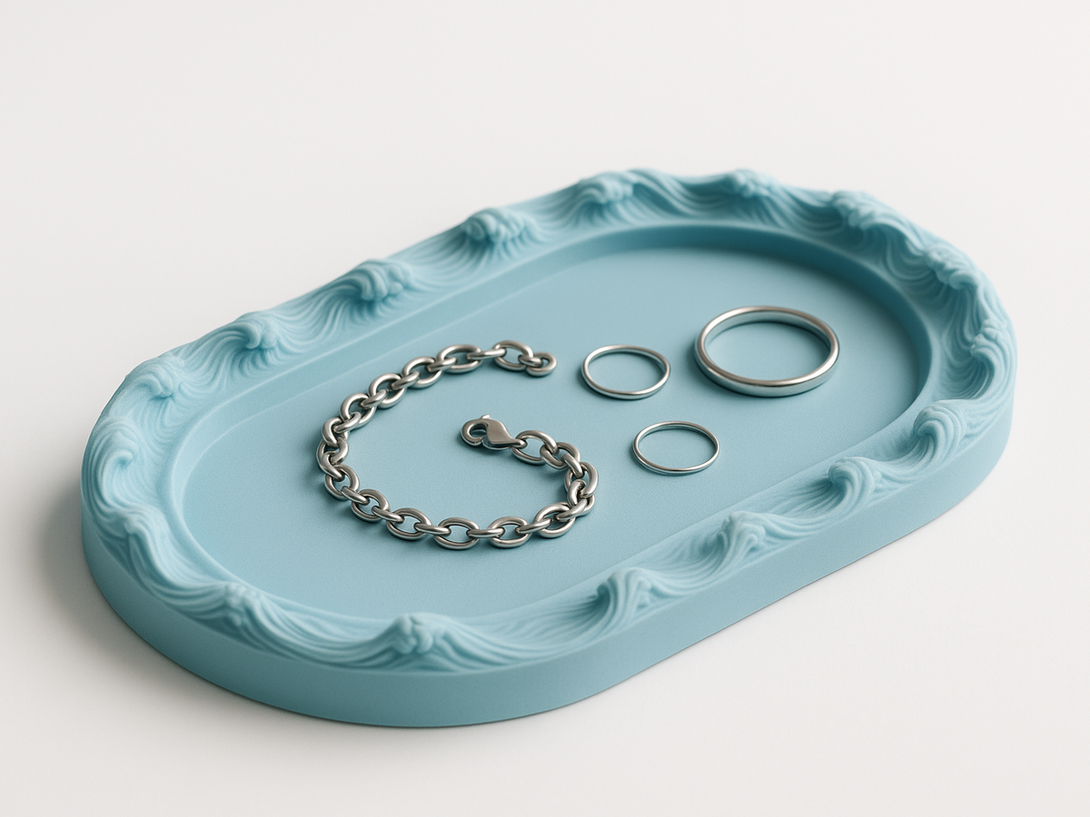 Ocean Wave CatchAll Tray Minimal Oval Jewelry Dish