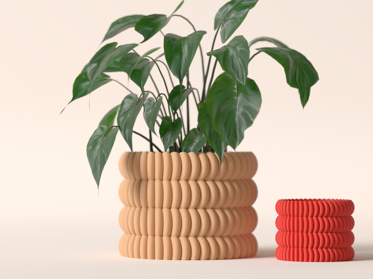 Plant Pot Ribbed Disk Style Planter – Large size