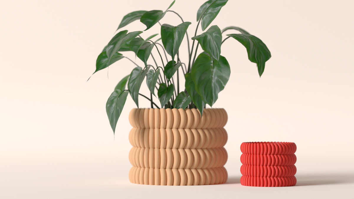 Plant Pot Ribbed Disk Style Planter