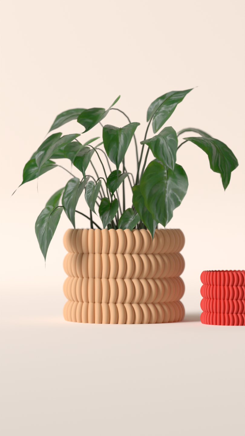 Plant Pot Ribbed Disk Style Planter – Large size