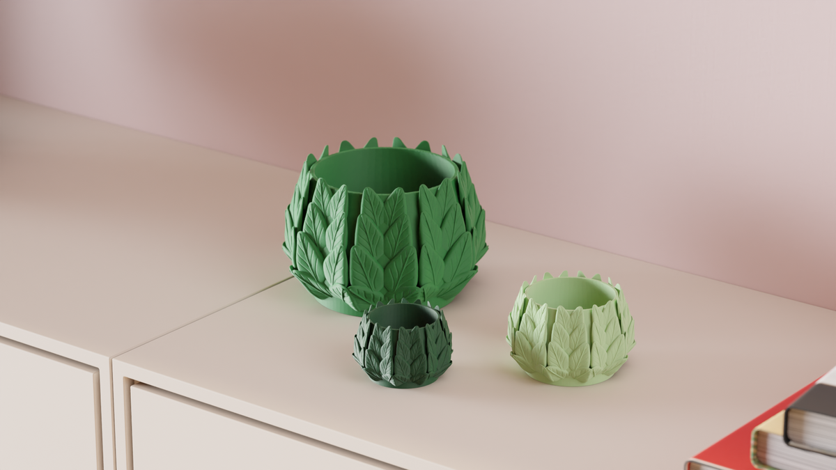 Plant Pot with 3d Leaf Design
