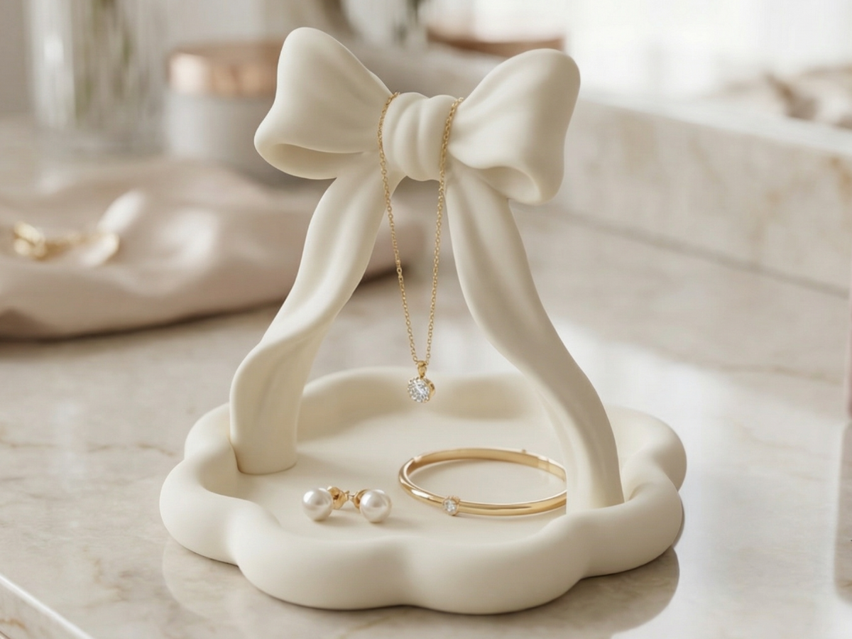 Ribbon Bow Organizer Vanity Jewelry Hold Catchall