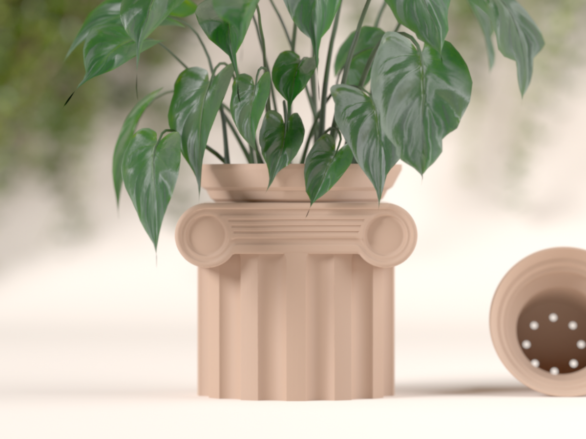 Roman Column Plant Pot with Hidden Drip Tray