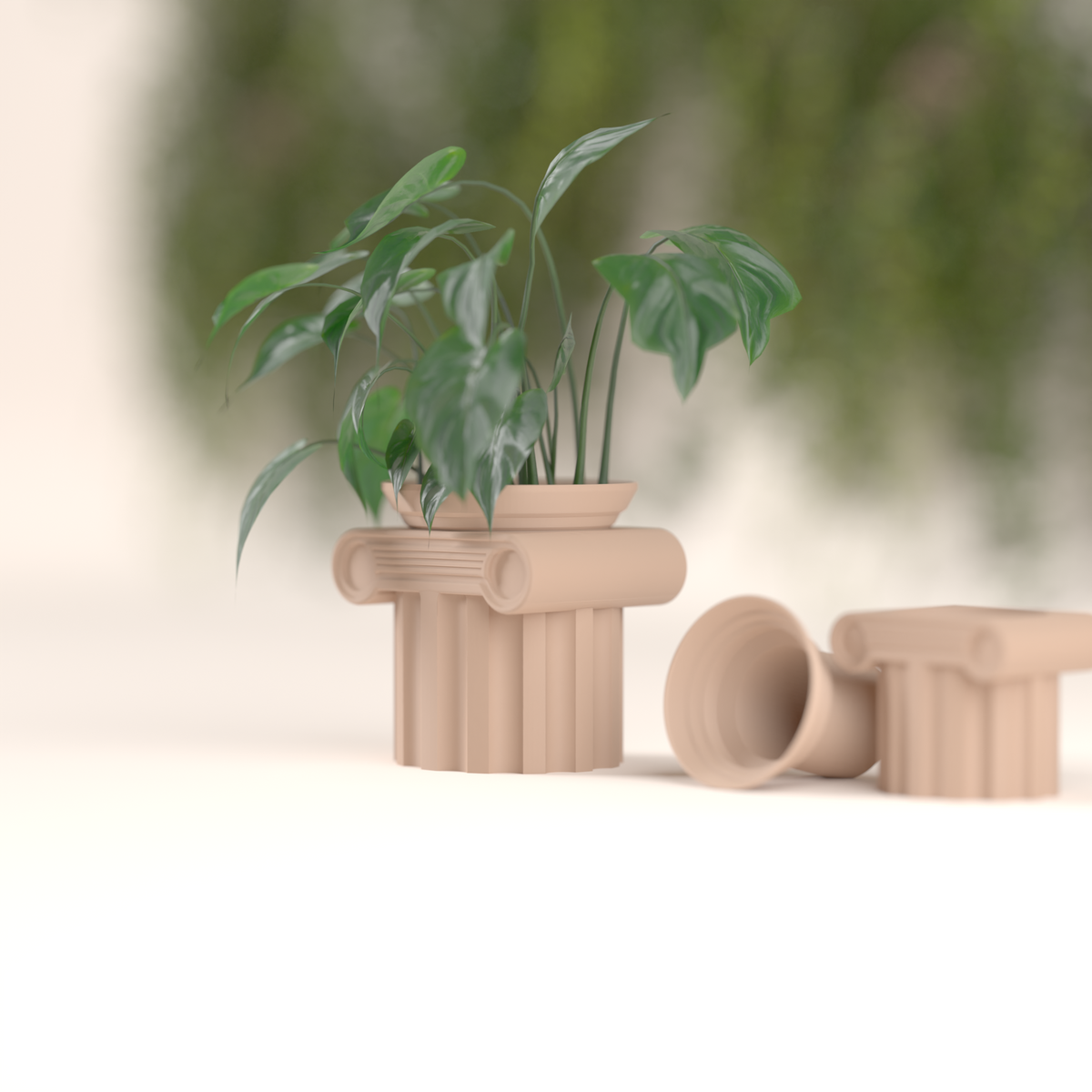Roman Column Plant Pot with Hidden Drip Tray
