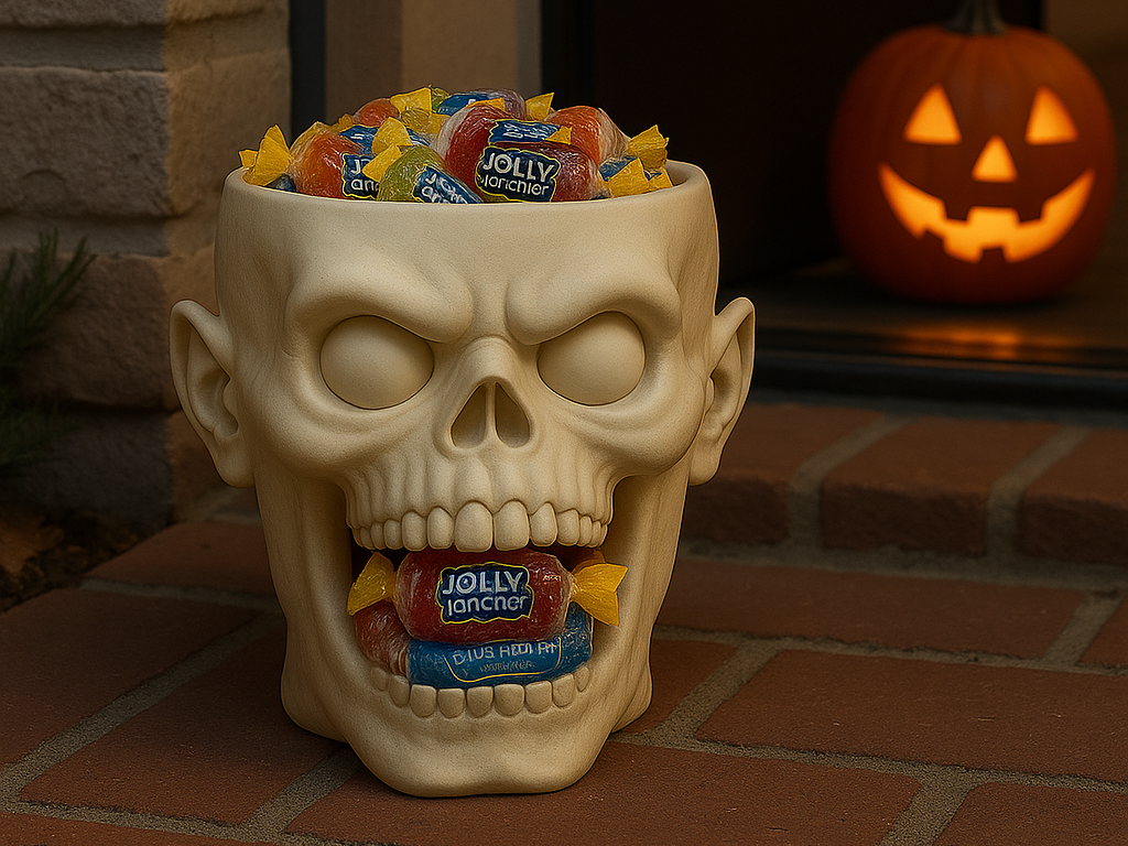 Scary Skull Head Halloween Candy Bowl