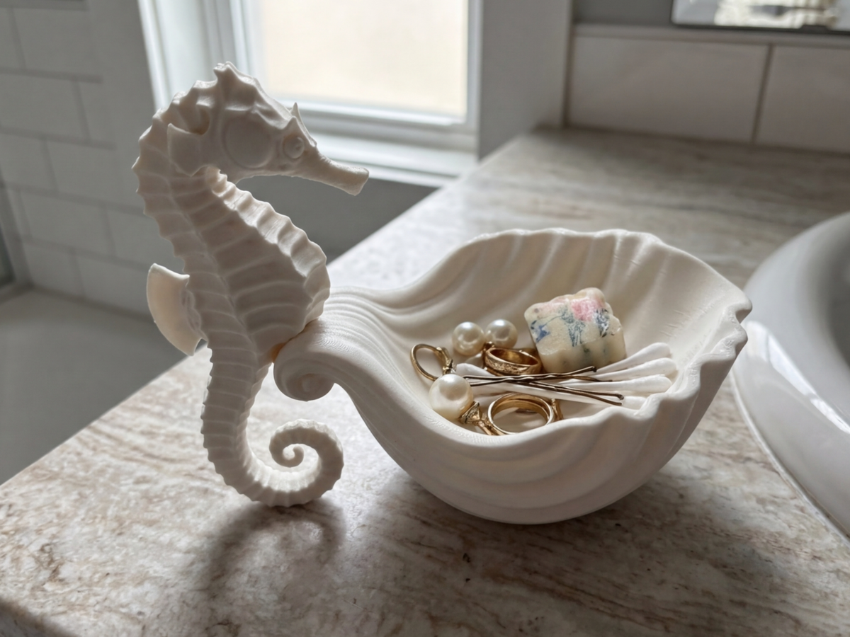 Seahorse Shell Trinket Dish & Jewelry Holder