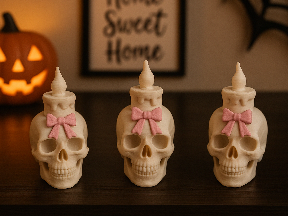 Skull Candle with Bow – Cute Halloween