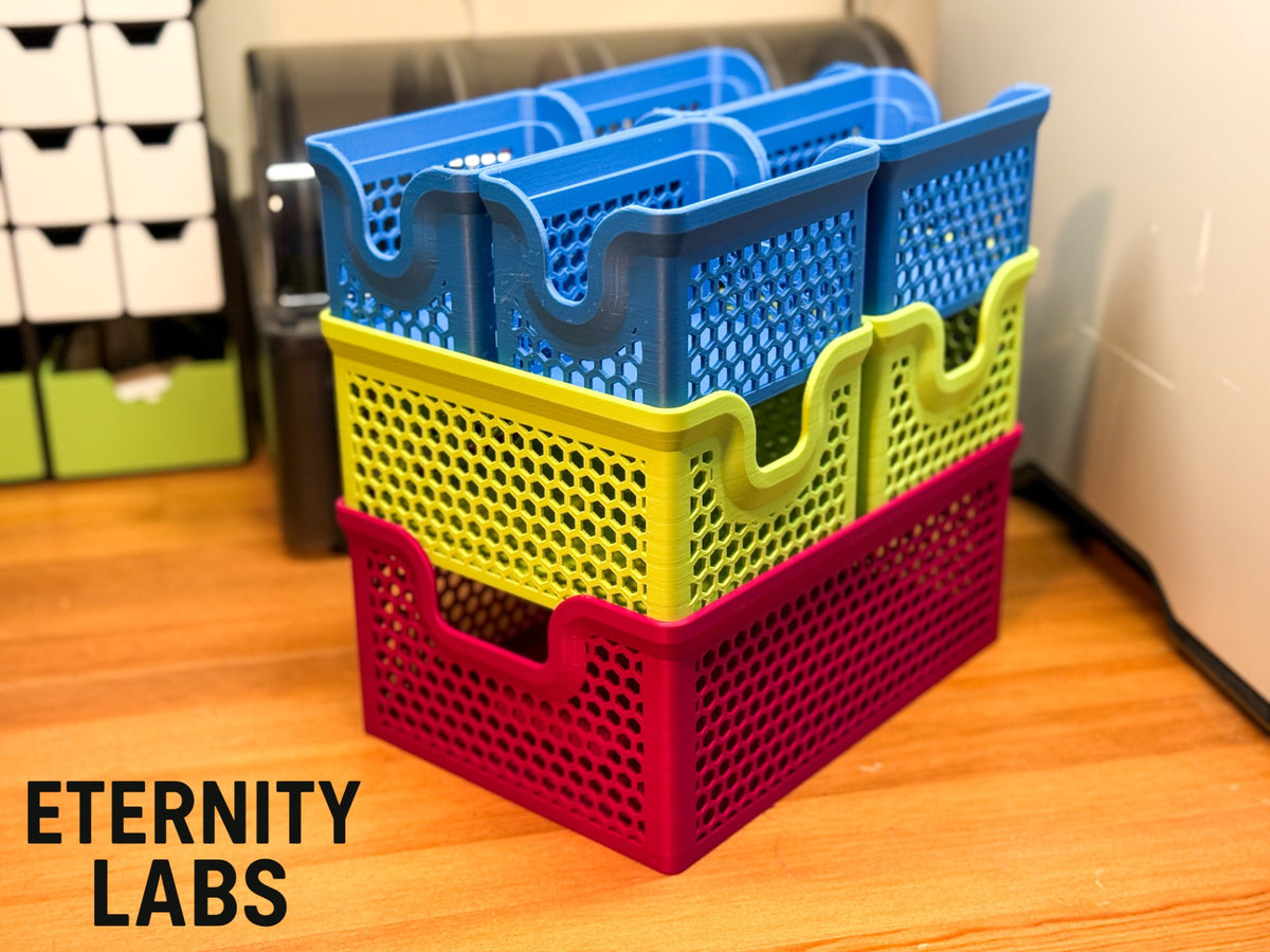 Stacking basket organizer set with large, medium and small stackable baskets