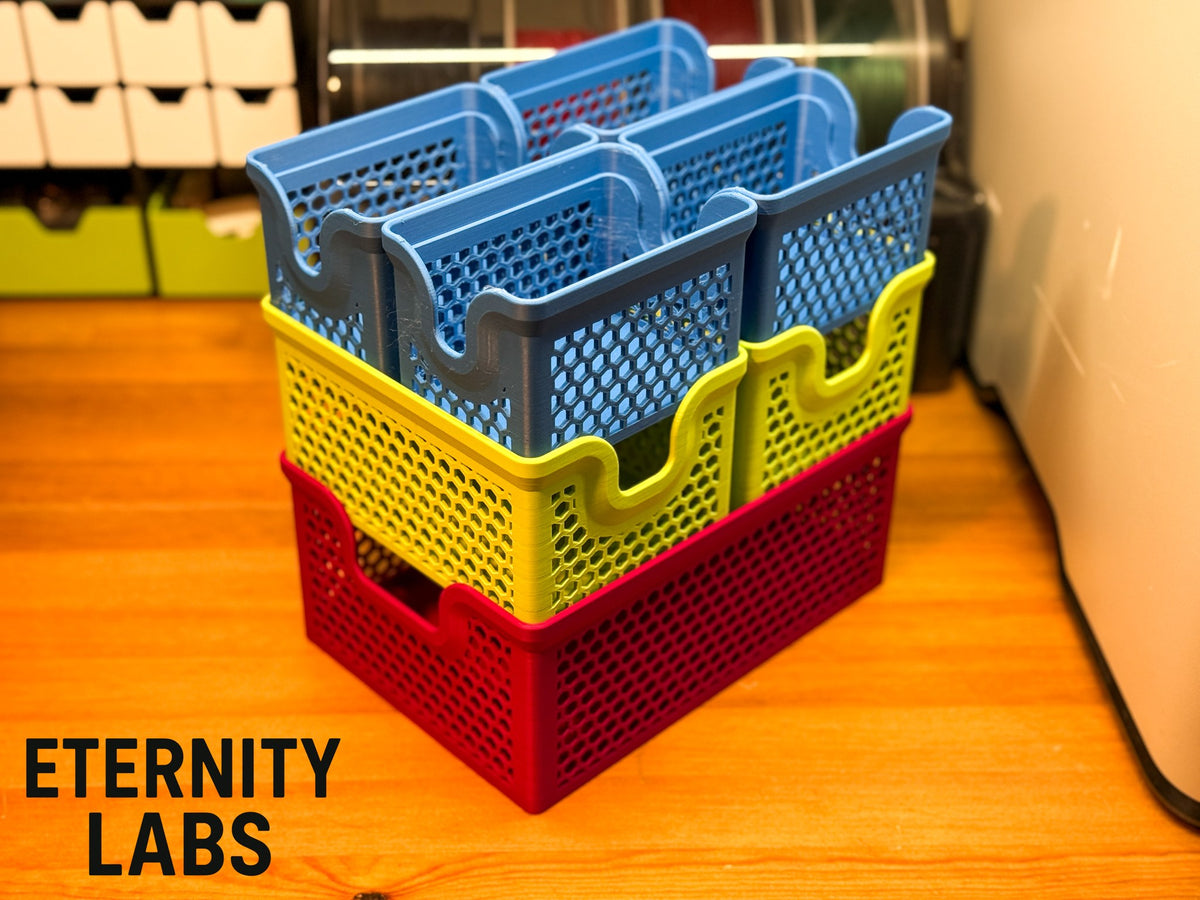 Stacking basket organizer set with large, medium and small stackable baskets