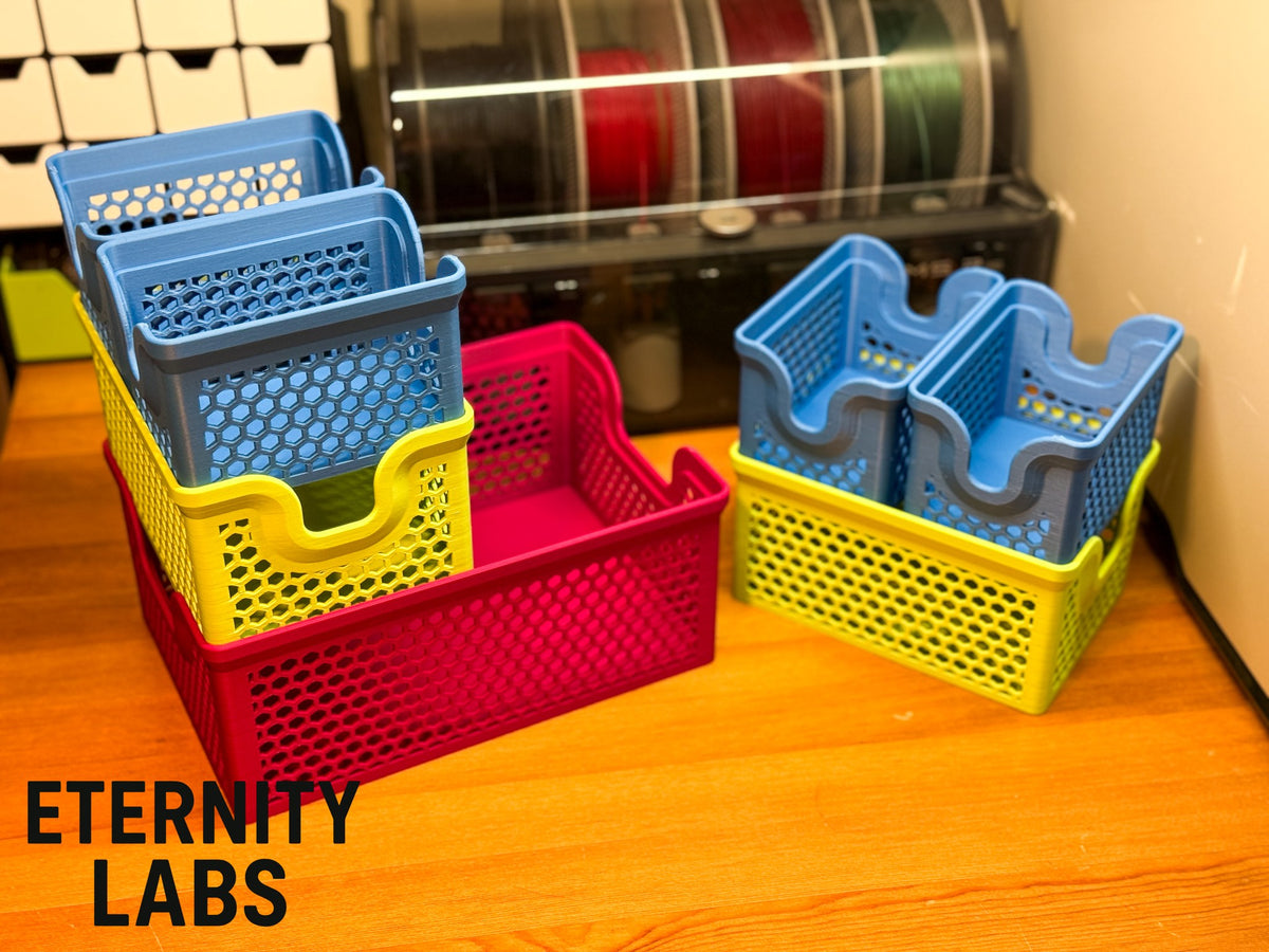 Stacking basket organizer set with large, medium and small stackable baskets