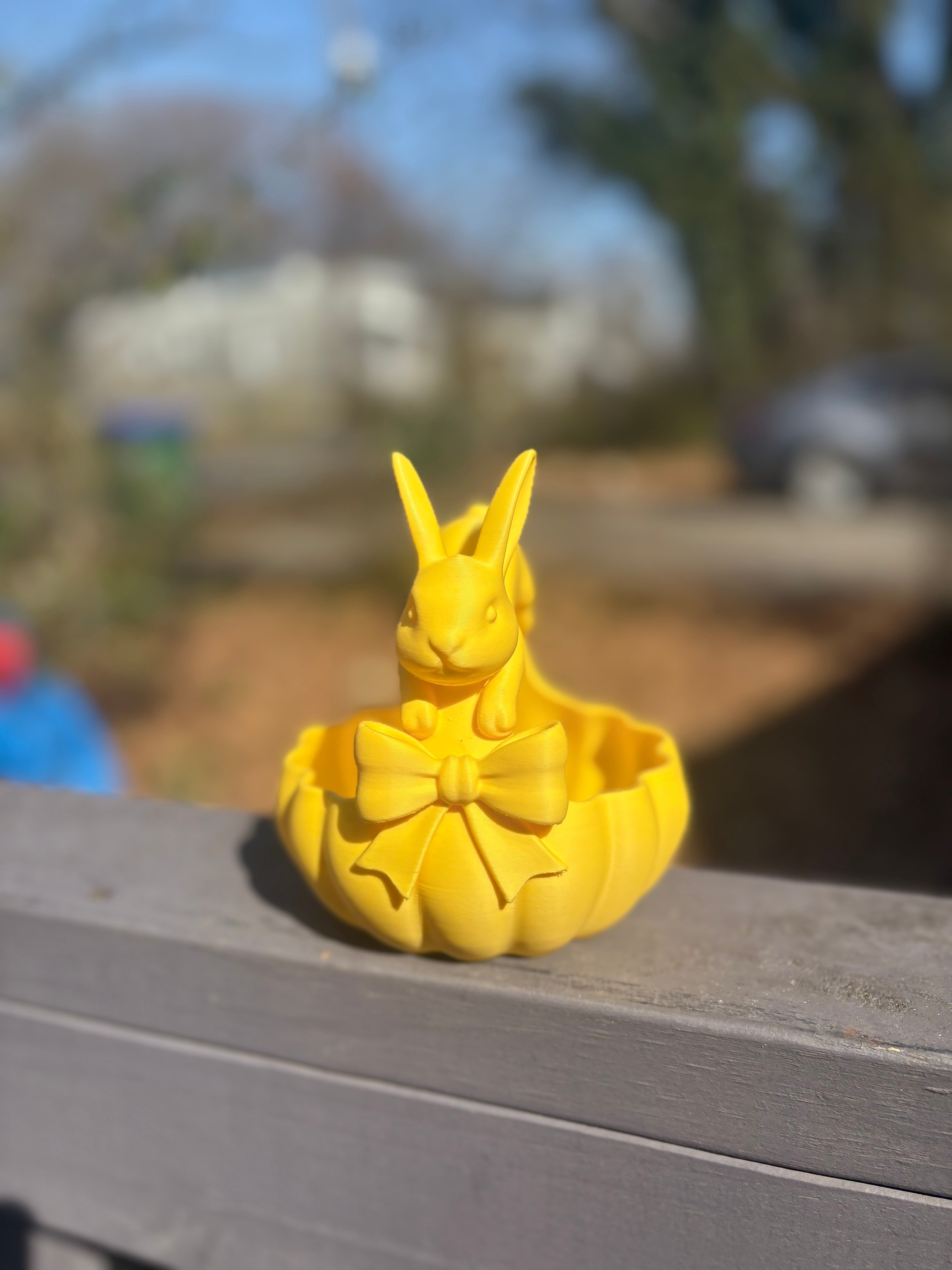 Whimsical Jumping Bunny Easter Basket & Candy Bowl