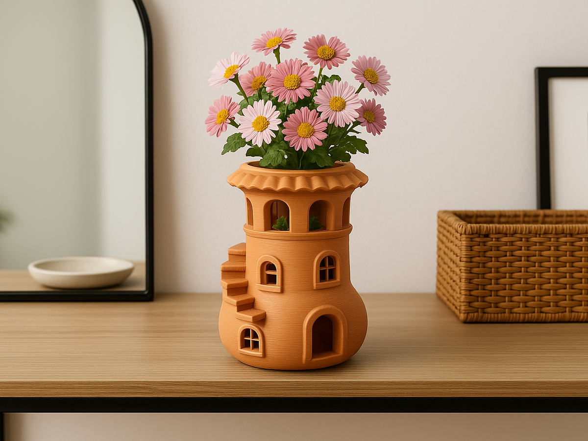 Tower House Vase Whimsical Fairy Home Flower Vase