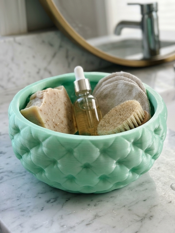 Tufted Bathroom Bowl — Quilted Catchall Organizer