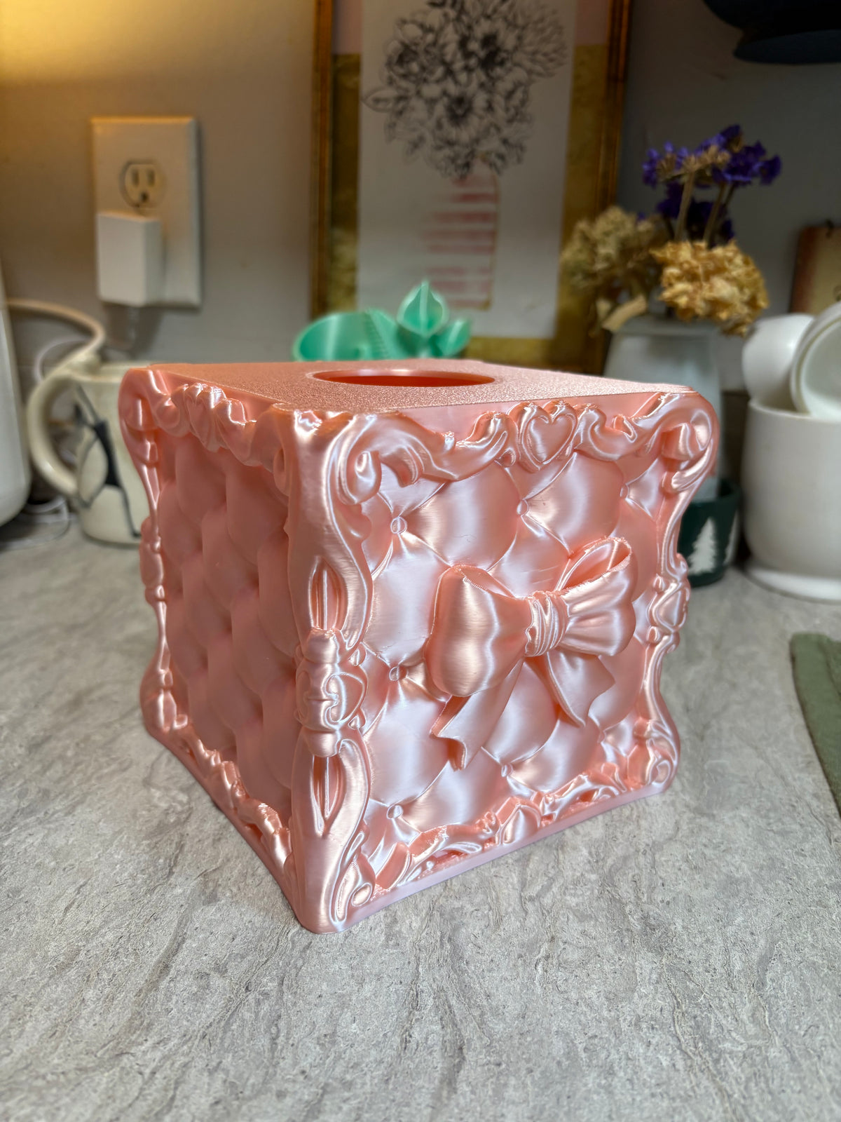 Vintage Rococo Tufted Bow Tissue Box Cover