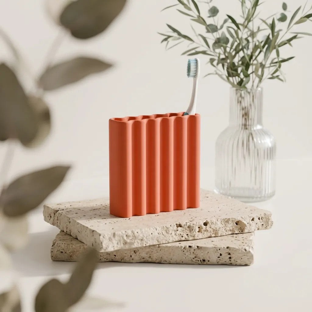 Wibble Toothbrush Holder with wavy ribbed design