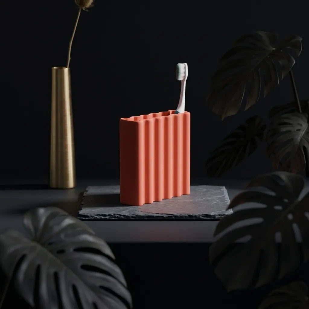 Wibble Toothbrush Holder with wavy ribbed design